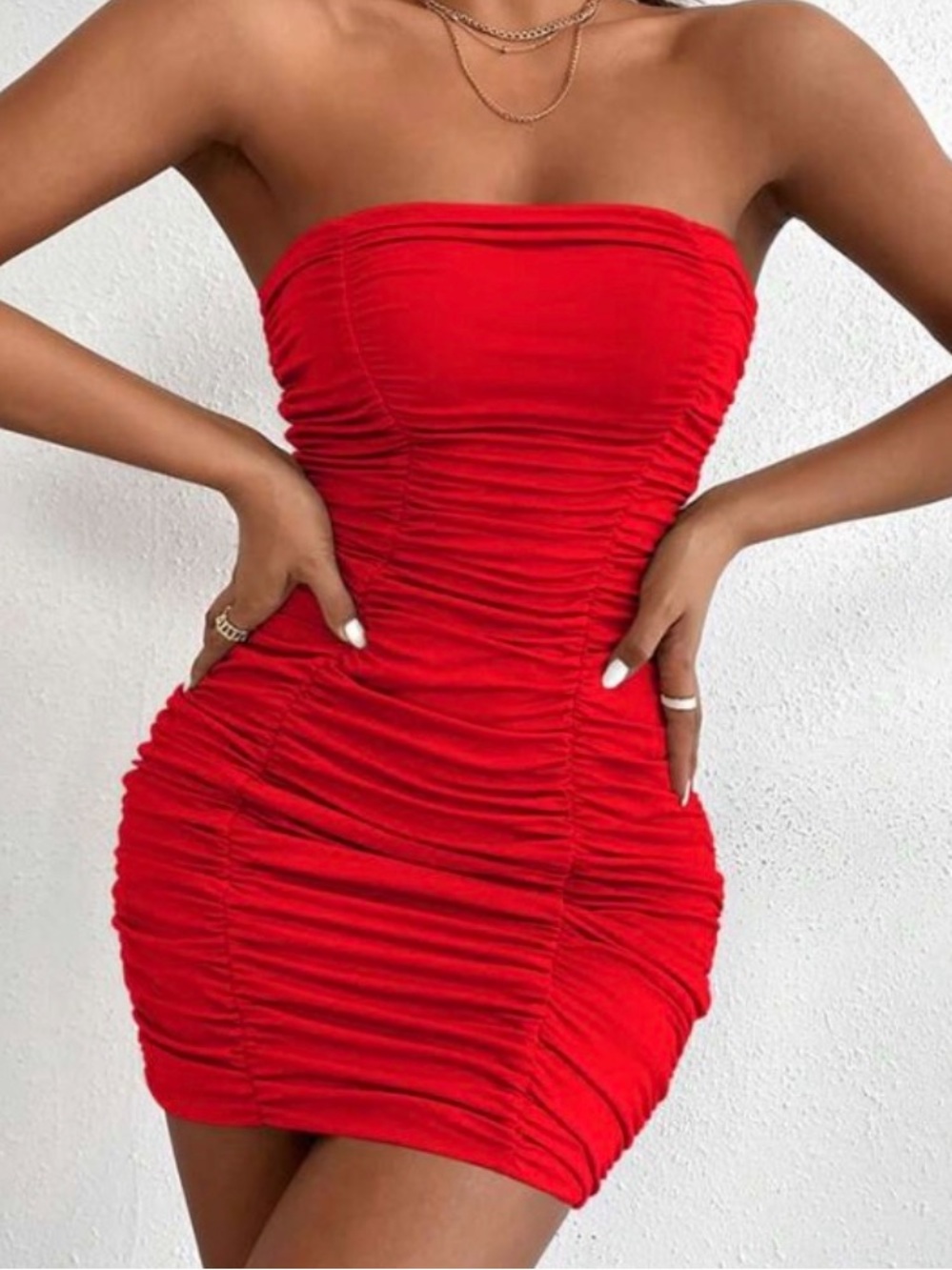 Like New Red Tube Top Ruched Mini Dress XS
